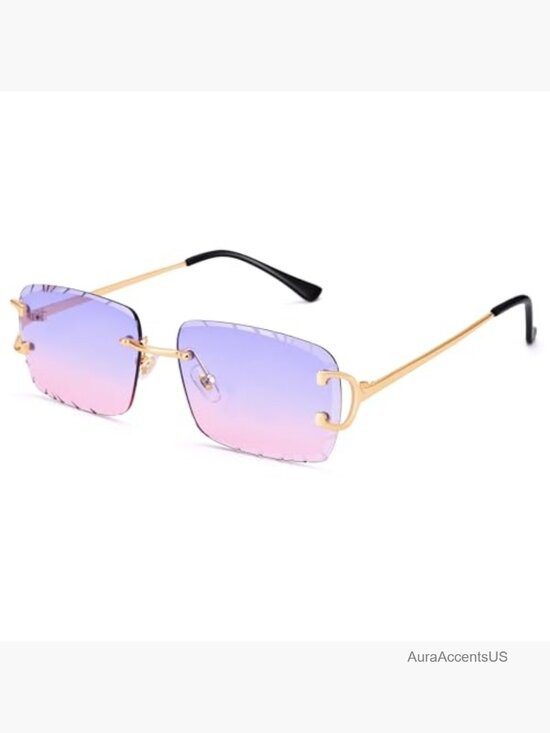Rimless Rectangle Sunglasses Frameless Square Trendy Shade Diamond Cutting main image 7